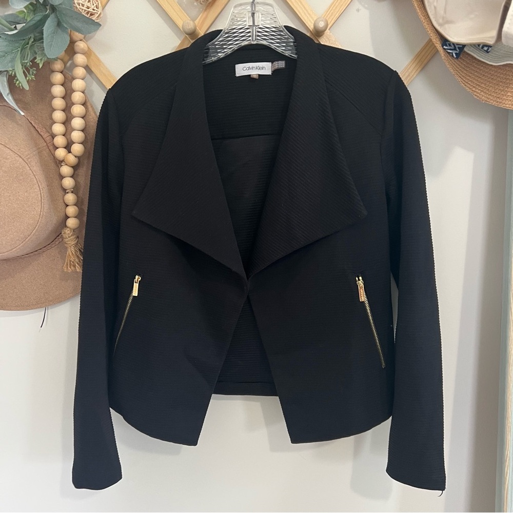 Calvin Klein Black Blazer with Waterfall Collar